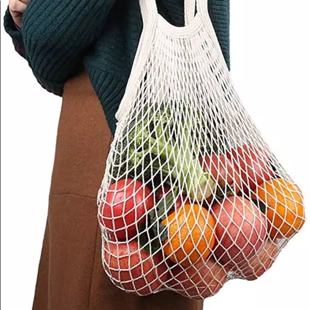 Bag mesh fish net shopping grocery fruit reusable cream Multiuse market - Picture 2 of 13